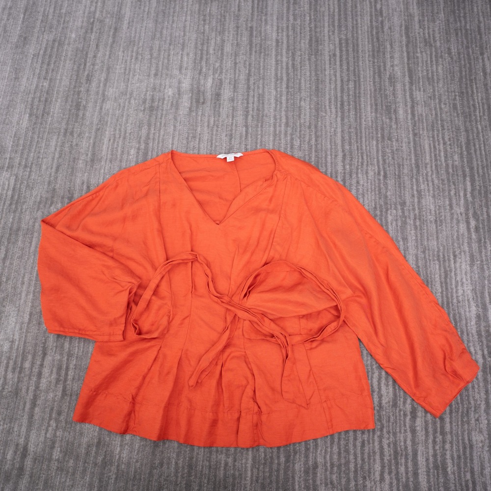 Banana Republic Blouse Womens XS Orange Excellent Linen Blend V-Neck Tie Waist